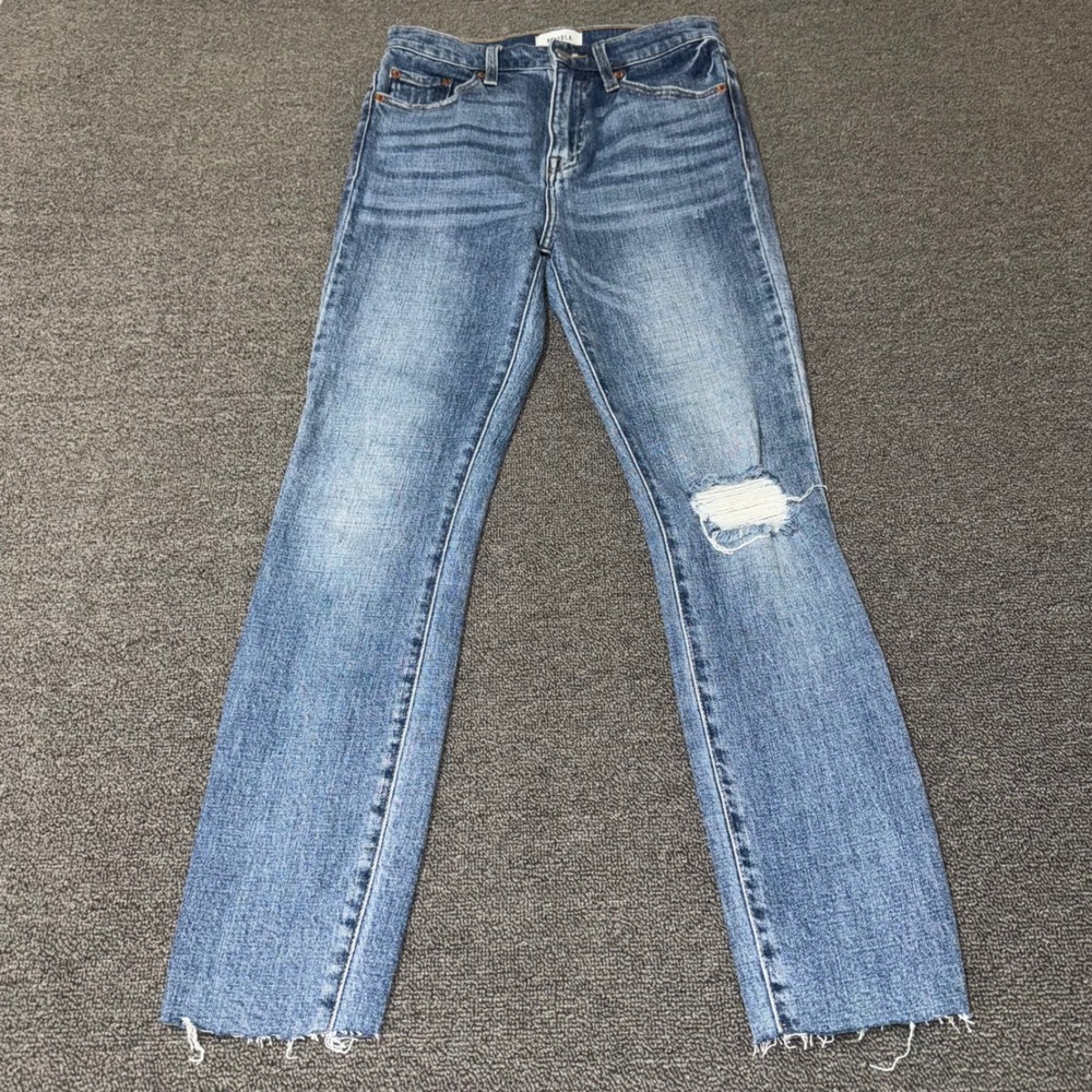 PISTOLA High Rise Distressed Straight Leg Jeans Blue Light Wash Size 25 Casual